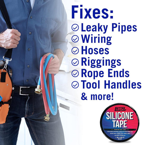 Better Boat Heavy Duty Silicone Tape, Self Fusing Plumbing Tape for Leaks, Water Pipe Rubber Hose Repair