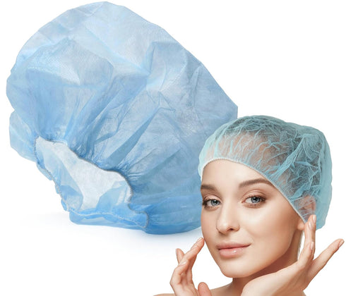 24" 100 Pack, 24" MEDICAL NATION Disposable Bouffant Caps Hair Net | Blue | Non-Woven, Non-Pleated Hairnets for Food