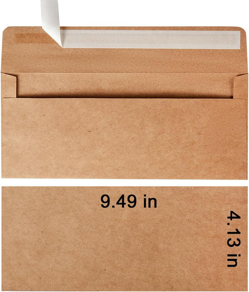 Wishop 50 Pack #10 Business Envelopes Self Seal 4x9 Standard Envelopes for Business, Invoices, Letter Mailing, 4 1/8 x 9 1/2 Inches (Brown, 4.13 x 9.49) by Wishop
