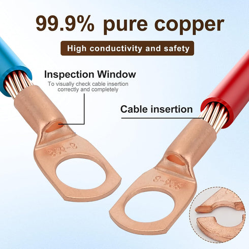 Thick Copper Electric Wire Lugs, 20Pcs Bare Copper Gauge 12-10Awg Ring Heavy Duty Battery Cable Connectors