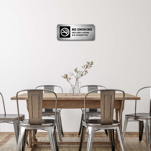 No Smoking Sign, No Vaping Sign for Home Business, Metal Self Adhesive Industrial Warning Signs, 7 x 3 Inch for Office