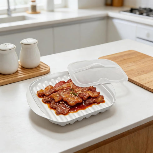 Generic Set Bacon Cooker Tray, Microwave Cookware Dish, Non Sticky Food Grade Build, Heat Resistant Safe Design