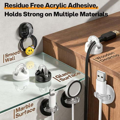 CozyNestMo 8 Pack 360 Magnetic Cable Clips, Rotatable Cord Organizer, No-Residue Adhesive Wire Holder for Under Desk
