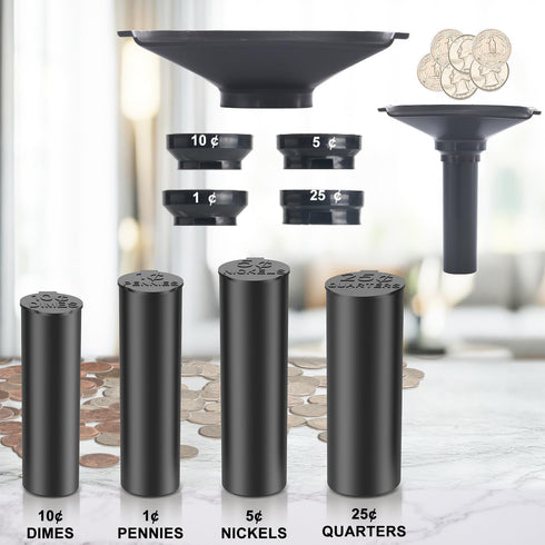 P PRETIRENO Set, 4 Counting (Set Coin Sorter Tubes with Funnel Money Rolls for Coins, Coin Wrapper and Sorter, Sorter