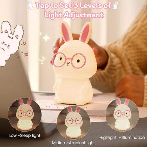 Changing,3 Dimmable/Timmer FAMIDUO Bunny Night Light, Rabbit Lamp for Kids, Rechargeable LED Nightlight for Easter