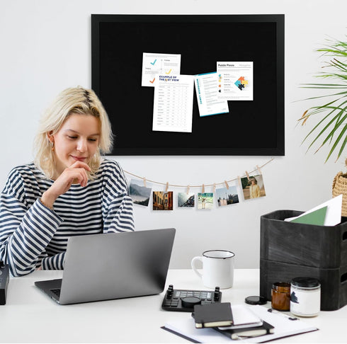 DOLLAR BOSS Large Black Cork Board - Double-Sided Bulletin Board with Linen 24''x 18'' for Office Home School