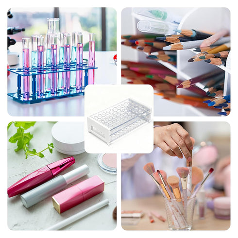 Omawrf 50 13mm Plastic Test Tube Rack, Holes Lab Rack Holder for Tubes, Detachable, Transparent