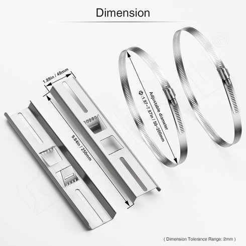 QILIPSU 304 Stainless Pole Mounting Kits, 250x48mm Brackets with Adjustable Clamp for Outdoor Junction Box