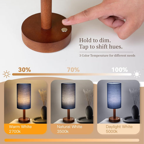 Bulb LALISU Small Table Lamp Nightstand Lamp Linen Lampshade Bedroom Wood Base Small Bedside Lamp for Night Stands