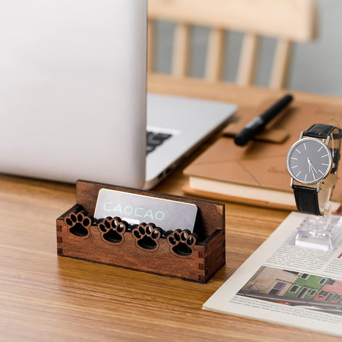 Tatuo 2 Pcs Wooden Dog Business Card Holder, Open Card Stand for Office Tabletop Organizer (Paw)