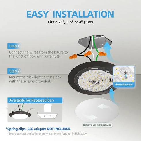 6 Inch Dimmable 16.5W 1100Lm 5000K ECOELER Black LED Disk Lights, Surface Mount/Recessed Ceiling Downlight, Daylight