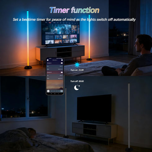 ZIRIKEDAI RGB LED Corner Floor Lamp USB Powered with App and Remote Control Music Sync Ideal for Living Room Bedroom