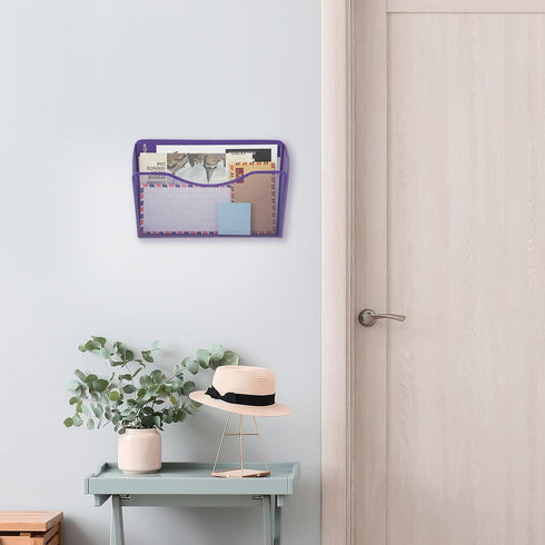 EASEPRES Wall File Holder Organizer, Purple 3 Pockets Hanging File Organizer for Home Office Supplies