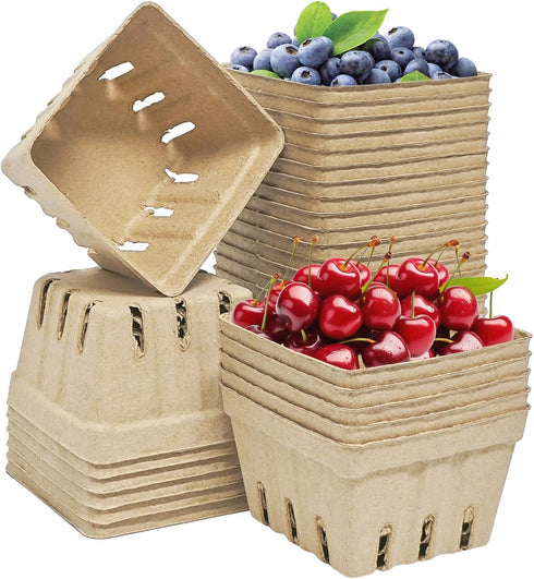 EXJEXJ 30 Pcs Natural Pulp Fiber Berry Basket Small Vented Berry Picking Basket