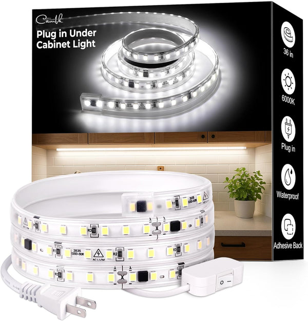 36inch Plug in Under Cabinet Lighting Strip for Kitchen, 120V Bright LED