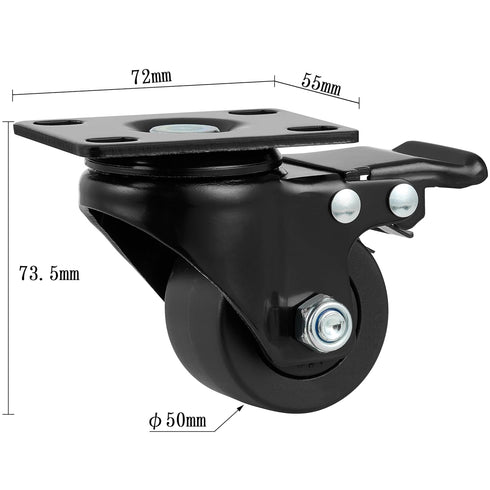 Finnhomy 2 Inch Caster Wheels Set of 4 Heavy Duty Low Profile Plate Swivel Casters, 2,200 Lb, Black