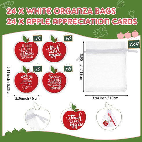 Sinload 24 Sets Thank You Gifts for Teacher Apple Ballpoint Pens Keychain Apple Card Teacher Appreciation Gifts