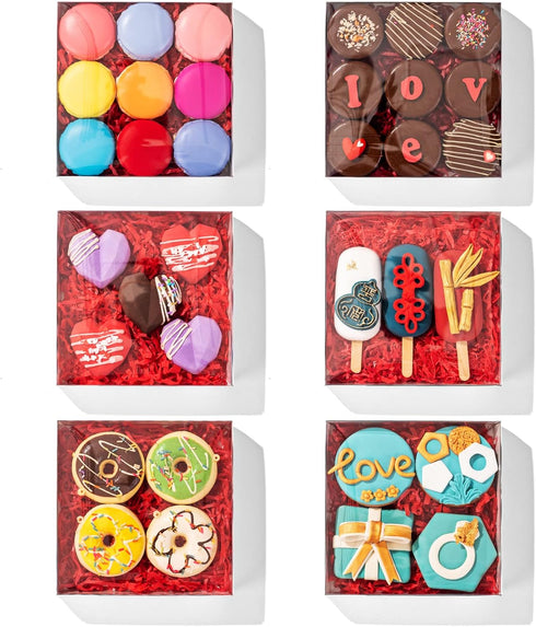 25PCS Clear White Cookie Boxes 6" x 6" x 1 ¼" with Full Window, Bakery Macaron Boxes, Cakesicle Boxes, Chocolate Bomb