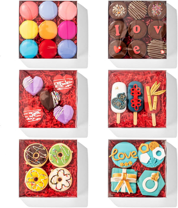 25PCS Clear White Cookie Boxes 6" x 6" x 1 ¼" with Full Window, Bakery Macaron Boxes, Cakesicle Boxes, Chocolate Bomb