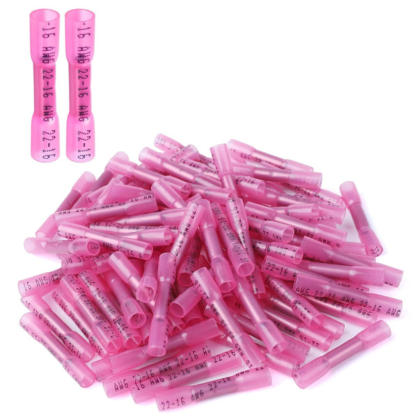 Heat Shrink Butt Connectors, 500Pcs 22-16 AWG Red Insulated Waterproof Electrical Wire Connectors for Automotive,