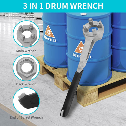 DURATECH Aluminum Drum Wrench, 3-in-1 Bung Opener Tool for 10 15 20 30 55 Gallon Drums