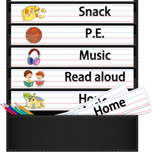 Daily Schedule Pocket Chart, 13+1 Pocket Visual Schedule Chart, 18 Double-Sided Blank Reusable Dry-Eraser Cards