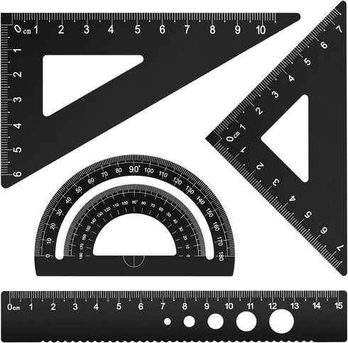 Honagu Triangular Ruler Set, 4 Pieces Aluminum Alloy Ruler, Metal Drafting Ruler,