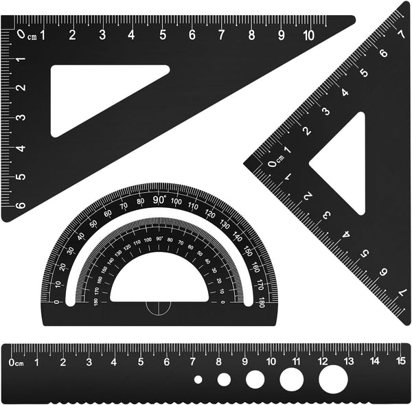 Honagu Triangular Ruler Set, 4 Pieces Aluminum Alloy Ruler, Metal Drafting Ruler,