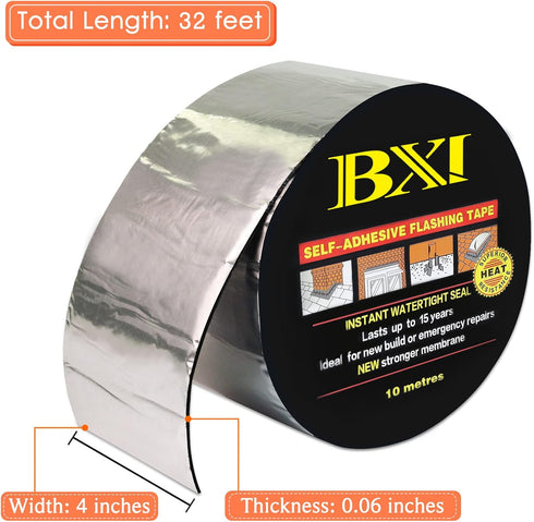 BXI Flashing Roll Tape Membrane, 4 Inches x 32 Feet, Waterproof Patch Seal Tape for Outdoor Repair