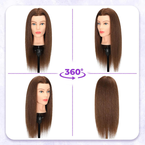100% Mannequin Head Human Hair - Cosmetology Manikin Doll Head with Real Hair for Hairdresser Practice Styling Braiding