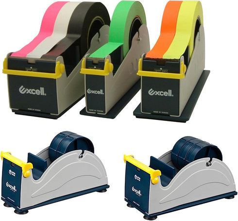Excell EX-17 Steel Desk Top Tape Dispenser: 3" Wide, Blue/Grey + LuxProdX Sticker, Model EX-17/3IN