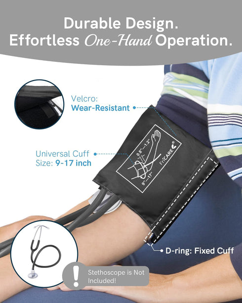 FriCARE Manual Blood Pressure Cuff, Aneroid Sphygmomanometer for Home Use, Fits Large Adult Arm 9-17 inch