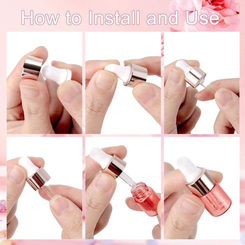 100Pcs 2ml 5 Pink Sample Dropper Bottles Glass Mini Dropper Bottles with White Silicone Tops and Plastic Droppers
