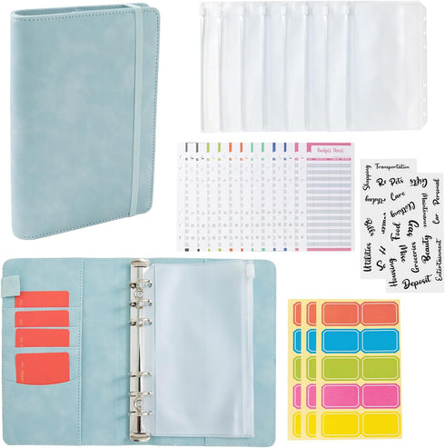 Budget Binder Cash Envelopes for Budgeting Money Organizer, A6 Budget Binder with Zipper Envelopes (Navy Blue)