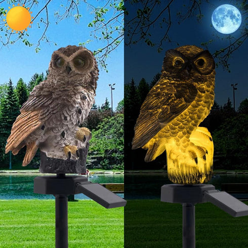 LED Solar Grey Owl Light, Outdoor Cute Animal Courtyard Decorative Light, Dusk to Dawn Waterproof Garden Light.