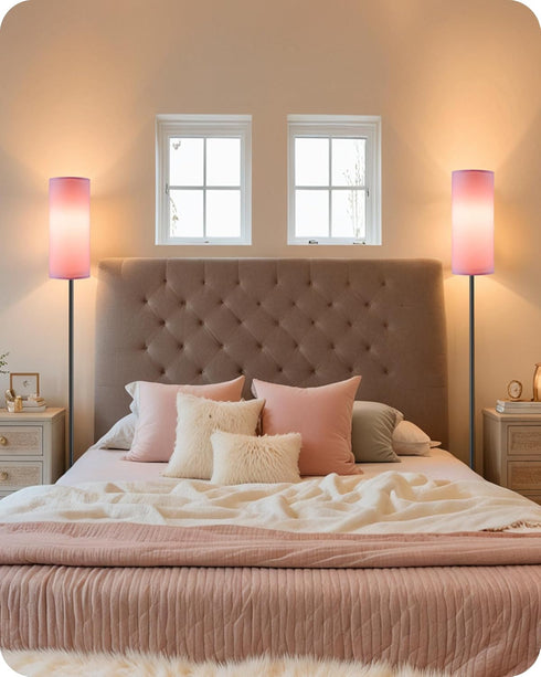 2 Pack Dimmable Pink Floor Lamps for Living Room with 2 Remotes