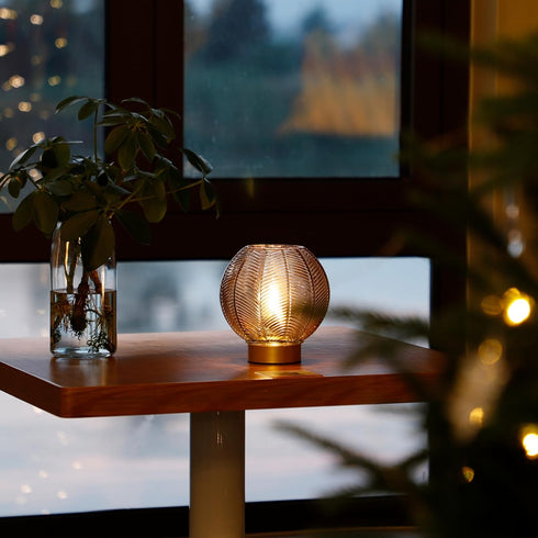 LUSHARBOR Battery Operated Lamp with Timer, Small Glass Table Lamp, Decorative Cordless Battery Powered Bedside Lamps