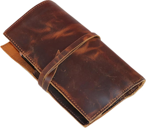 Jaald Genuine Leather Pencil Roll Brush Case - Vintage Pen Holder Organizer for Students, Artists, and Writers