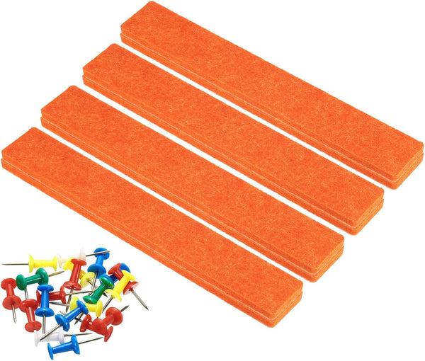 PATIKIL 8 Pack Felt Bulletin Board Bar Strip, Self Adhesive Wall Pin Bulletin Board with Push Pins for Home Office Decor