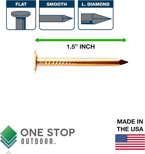 100 Pack 1.5 Inch USA MADE Copper Nails, Solid Pure Copper Roofing Finish - Highest Quality Slating Spikes