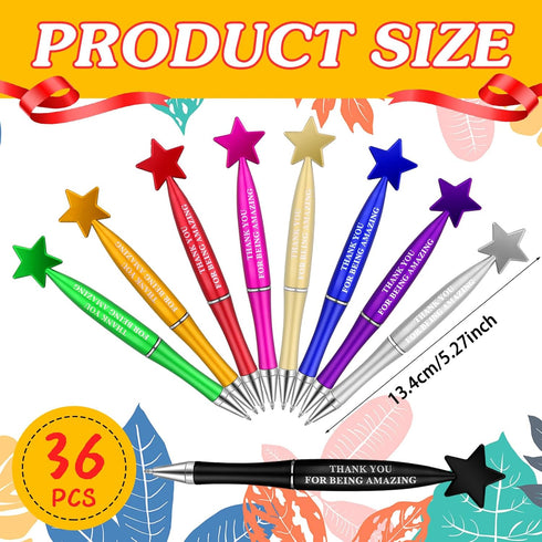 Yeaqee 36 Pcs Appreciation Pens Bulk Inspirational Ballpoint Gifts Thank You for Being Amazing Ballpoint Appreciation Pens for Employee Coworker Student Women Office Supplies(Multicolor,Pentagram) by Yeaqee