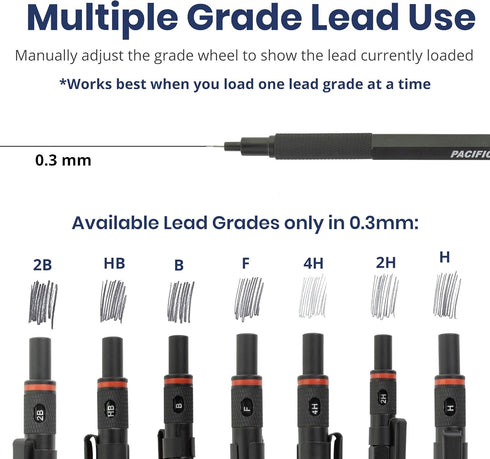 Pacific Arc Chromagraph .3 mm Metal Mechanical Pencil: Black Barrel with Adjustable Pencil Grade for Drafting