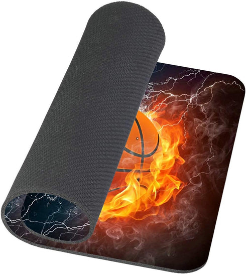 Customized Rectangle Gaming Mouse Pad, Flaming Basketball Fire and Water Design, Non-Slip Rubber, 9.5 X 7.9 Inch