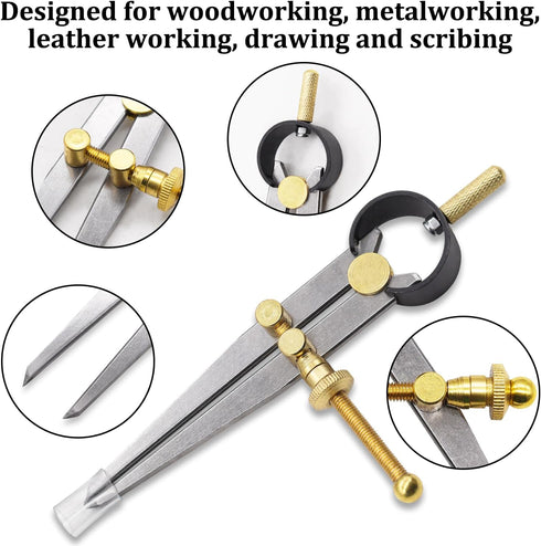 Aienxn Adjustable Edge Creaser Wing Divider - DIY Leather Divider Compass Drawing Tool for Woodworking & Metalworking