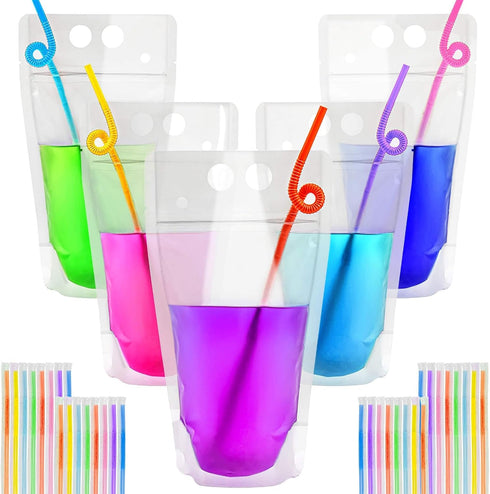 MAQIHAN 100 Drink Pouches with Straws Individually-Wrapped - 17oz Juice Drink Pouches