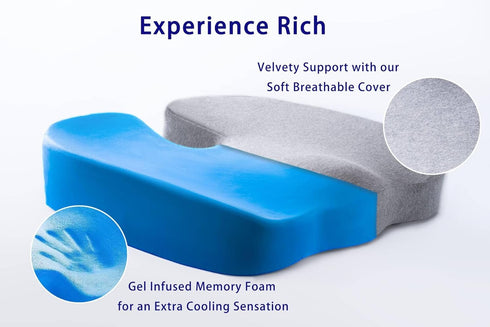 Tailbone Gel Infused High Dense Memory Foam Seat Cushions for Office Chair, Car, Wheelchair-Coccyx Seat Cushion