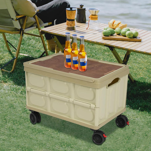 Venionwa 4 55L Rolling Cart with Wheels, Foldable Organizer with Handles, Foldable Box for Outdoor Store, Large