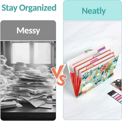Sooez Cute Accordion File Organizer, 5 Pocket Floral Travel Expanding Folder for Important Documents