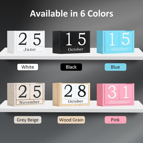 DEERINE Wooden Block Calendar for Desk, Large Size Daily Desktop Perpetual Desk Calendar, Cute Date Display Desk