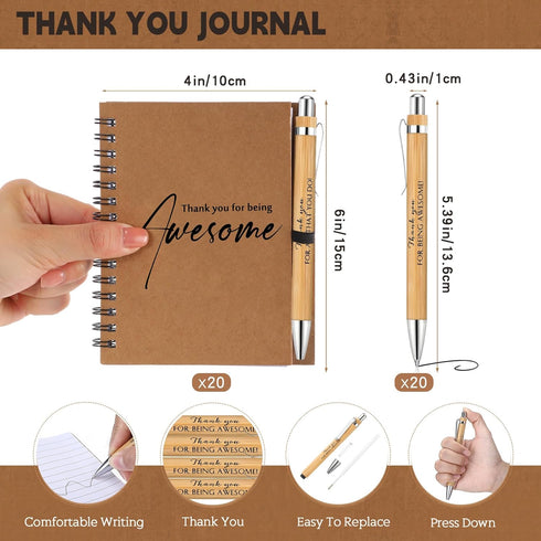 Honoson Inspirational Spiral Notebooks with Pen Set, 4 x 6 Inch, Thank You Gifts for School Teacher Employee